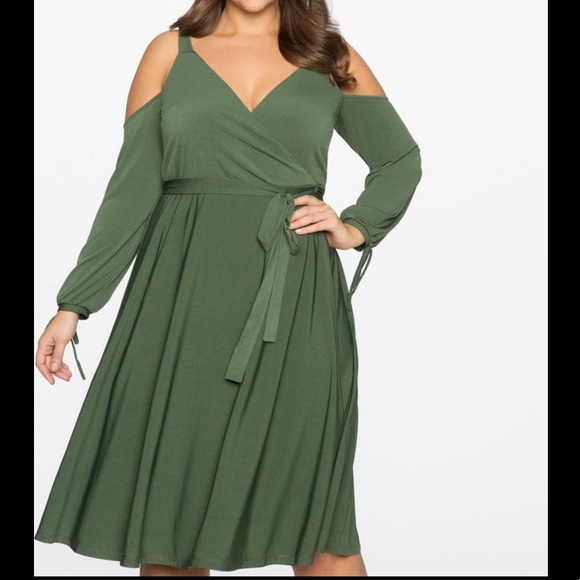 Eloquii | Green Cold Shoulder Wrap Dress - Picture 1 of 4